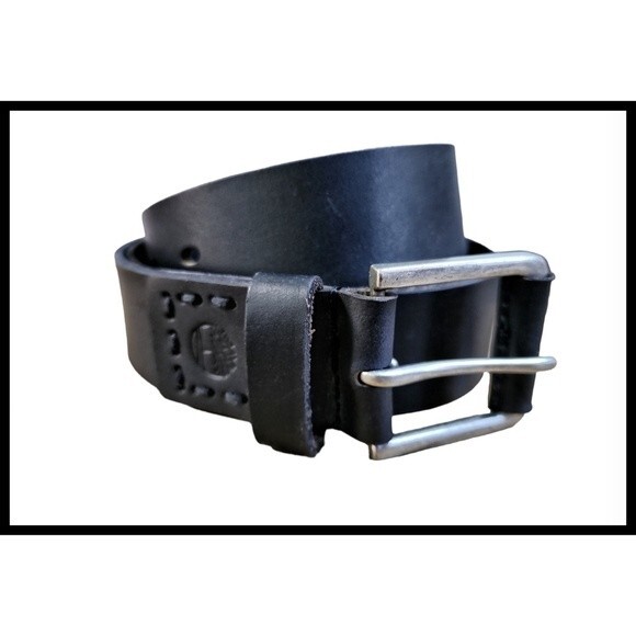 Timberland Genuine Leather Casual Belt Matte Black Square Silver Metal Buckle 36 - Picture 3 of 11